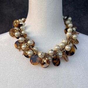 J.Crew Chunky Tortoiseshell Faux Pearl Star Glitter Collar Statement Necklace